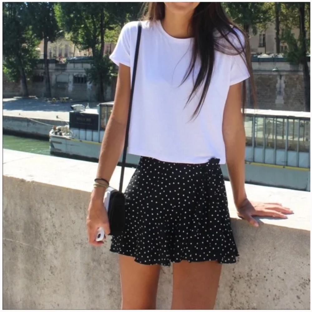 New B/W Polka Dot Ruffle Mini Skirt